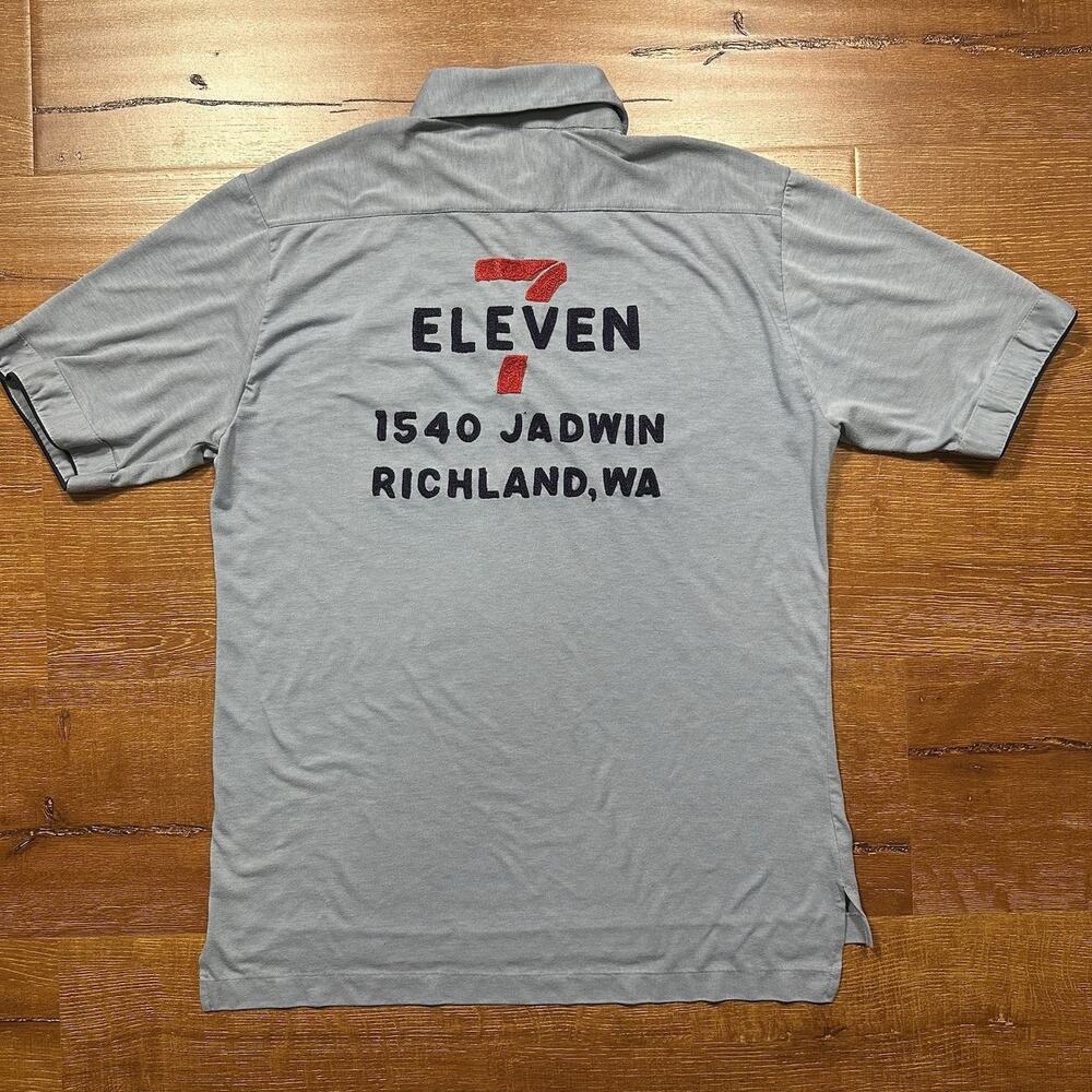 Vintage 60s 70s The Langle 711 Polo Shirt Men M Gray Knit Employee Bowl VTG Rare